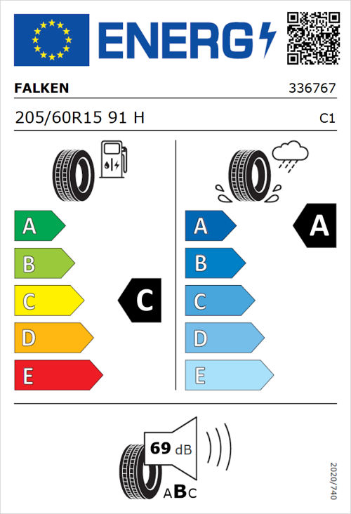 Tyre Label for Falken Sincera-SN110 205/60R15 91H