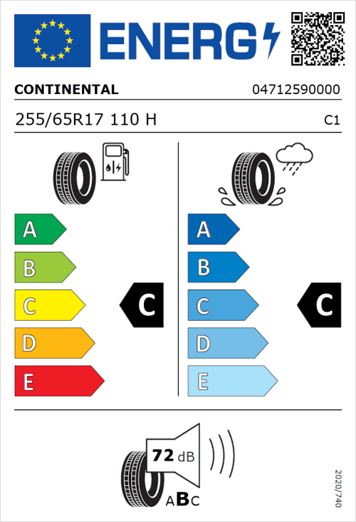 Tyre Label for Continental ContiCrossContact LX 2 255/65R17 110H
